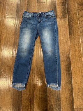 Cello Mid-Blue Cropped Frayed Hem Jeans